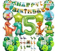 Dinosaur 3rd Birthday Party Decorations for Boys Girls, Light Green Star Number 3 Dinosaur Balloons with Happy Birthday Banner Hanging Swirls for Dino World Party Supplies
