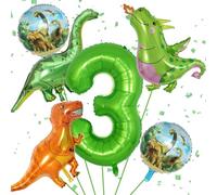 Dinosaur 3rd Birthday Party Decorations With Giant Inflatable Balloons - 40 Inch Helium Foil Mylar Number 3 for Dinosaur Theme Celebration