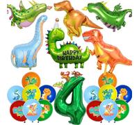 Dinosaur 4th Birthday Party Decorations - 24 Pcs Dino Party Balloons Set Including Number 4 Foil Balloon and Latex Balloons for Kids Boys Animal Themed Jungle Safari Birthday Decoration