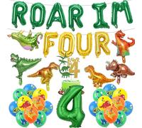 Dinosaur 4th Birthday Party Decorations - 38 Pcs Green Dino Four Roar Im Four Letter Balloons Banner Number Foil Balloon Cake Decor For Boys Jungle Themed 4 Year Old Party Supplies