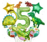 Dinosaur 5th Birthday Decorations Boy - 10 Pieces Large Inflatable Dinosaur Balloons and Star Foil Balloons, Green Jungle Theme Party Supplies for 5 Year Old Kids