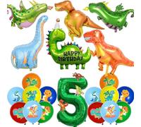 Dinosaur 5th Birthday Party Decorations - 24 Pcs Dino Party Balloons Set Including Number 5 Foil Balloon and Latex Balloons for Kids Boys Animal Themed Jungle Safari Birthday Decoration