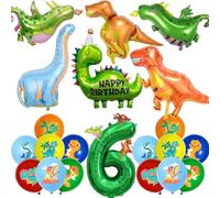 Dinosaur 6th Birthday Party Decorations - 24 Pcs Dino Party Balloons Set Including Number 6 Foil Balloon and Latex Balloons for Kids Boys Animal Themed Jungle Safari Birthday Decoration