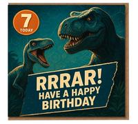 Dinosaur 7th Birthday Card for Kids - T-Rex and Raptor Design - RRRAR! Have a Happy Birthday - Age 7 Today - Fun Children's Card