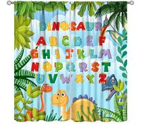 Dinosaur ABC Alphabet Curtains,Cartoon Forest Plants Educational Learning Print Drapes for Boys Girls Nursery Bedroom Living Room Window Treatment 2 Panels Set Total Size 84" W X 84" L Inch