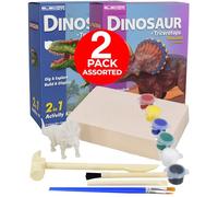 Dinosaur Activity Kit for Kids 2 in 1 Dig and Paint Educational Toy Digging Excavation Set with Tools Paints and Brushes STEM Paleontology Craft Jurassic Learning - 2 Pack - Electoys