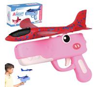 Dinosaur Airplane Launcher Toy for Kids,2026New 9.5'' 2in1 Foam Catapult Airplane Launcher Gun Toys,2 Flight Modes,Indoor/Outdoor Flying Glider Planes for Boy Girl 4/5/6/7/8/910/11/12 Year Old (Pink)