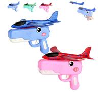 Dinosaur Airplane Launcher Toy for Kids - Foam Glider Airplane Set with Dual Flight Modes, Hand-Throw Launcher with Dinosaur Design for Indoor & Outdoor Flying Games (Blue+pink)