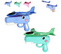 Dinosaur Airplane Launcher Toy for Kids - Foam Glider Airplane Set with Dual Flight Modes, Hand-Throw Launcher with Dinosaur Design for Indoor & Outdoor Flying Games (Blue+green)