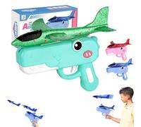Dinosaur Airplane Launcher Toy with 2 Flight Modes | 8" Foam Glider Catapult Gun, Long Distance Flying Aircraft Outdoor Sport Toys, Fun Birthday Gift for 3 4 5 6 7 8 Year Old Boys Girls