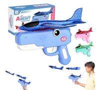 Dinosaur Airplane Launcher Toy with 2 Flight Modes | 8" Foam Glider Catapult Gun, Long Distance Flying Aircraft Outdoor Sport Toys, Fun Birthday Gift for 3 4 5 6 7 8 Year Old Boys Girls