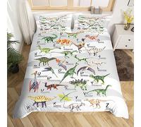 Dinosaur Alphabet Duvet Cover Twin Kids English Alphabet Abc Comforter Cover Watercolor Jungle Dino Bedding Set Gray Quilt Cover Funny Educational Learning Gift for Girls Boys Dinosaur Room Decor