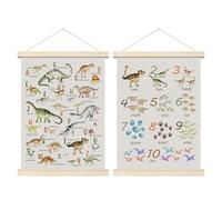 Dinosaur Alphabet Poster Hanger Frame Set of 2, Nursery Wall Art Decorations, Dinosaur Wall Decor, ABC Poster Wall Art with Wooden Frames, for Nursery Classrooms Kid’s rooms Living Rooms 12x16 Inch