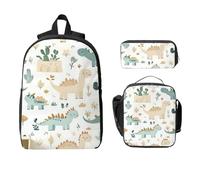 Dinosaur Animal Backpack Set for Girls Boys with Lunch Bag Pencil Case Forest Cactus 3 Pieces School Bags Insulated Lunchbox Gifts for Women Men