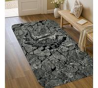 Dinosaur Area Rug, Modern Industrial Skeleton Rocks Gray Non-Slip Doormat Rectangle Throw Rug Non Shedding Bathroom Entryway Bedside Doorway Decor 3' X 5'