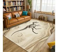 Dinosaur Area Rug, Natural Rustic Skeleton Rocks None Beige Low Pile Sponge Home Floor Rectangle Print Carpet Rugs for Living Room Bedroom Hallway Desk Office Decor 5' X 7'