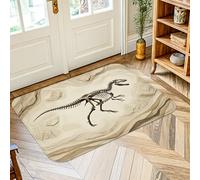 Dinosaur Area Rug, Natural Rustic Skeleton Rocks None Beige Non-Slip Doormat Rectangle Print Accents Rug Entryway Bathroom Kitchen Doorway Decor 2' X 3'