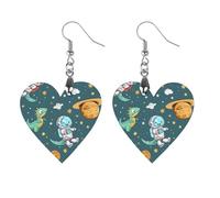 Dinosaur Astronaut Cute Round Wooden Earrings Boho Drop Pendant Fashion Gifts for Women