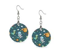 Dinosaur Astronaut Cute Round Wooden Earrings Boho Drop Pendant Fashion Gifts for Women