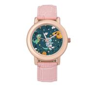 Dinosaur Astronaut Cute Women's Wrist Watch Fashion Wristwatches with Pink Strap Gifts for Women Mother Wife Birthday