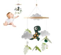 Dinosaur Baby Crib Mobile, Soft Felt Hanging Mobile with Leaves & Clouds, Natural Nursery Decor for Newborn 0-12 Months, Gender Neutral Cot Mobile (Green3)