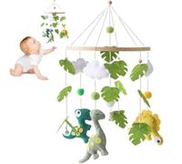 Dinosaur Baby Crib Mobile, Soft Felt Hanging Mobile with Leaves & Clouds, Natural Nursery Decor for Newborn 0-12 Months, Gender Neutral Cot Mobile (Green1)