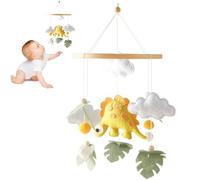 Dinosaur Baby Crib Mobile, Soft Felt Hanging Mobile with Leaves & Clouds, Natural Nursery Decor for Newborn 0-12 Months, Gender Neutral Cot Mobile (Yellow)