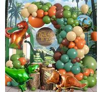 Dinosaur Balloon Arch Garland Kit, Jungle Safari Dino Party Decorations for Kids Birthday, Baby Shower, Olive Green Balloon Garland with Dinosaur Foil Balloons