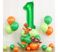 Dinosaur Balloons 1st Birthday Decorations for Boy, Dinosaur Birthday Party Decorations with Foil Mylar Dark Green 1, Green Orange Balloons with Mini Dinosaurs Balloon for Kid Dino Themed Baby Shower