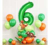 Dinosaur Balloons 6th Birthday Decorations for Boy, Dinosaur Birthday Party Decorations with Foil Dark Green 6, Green Orange Balloons with Mini Dinosaurs Balloon for Kid Dino Themed Baby Shower