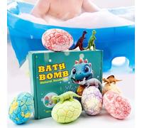 Dinosaur Bath Bombs for Kids with Surprise Inside, 6 Pack Natural Dino Egg Bath Bombs with Exclusive Carnivorous & Herbivorous Dinosaur Toys, Easter Basket Stuffers Easter Gifts for Boys, Girls