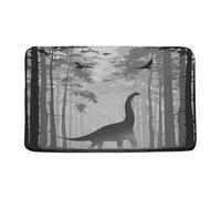 Dinosaur Bath Mat Set Black Gray Misty Forest Dino Silhouette Wildlife Rustic Nature Scenery Memory Foam Home Office Door Bathroom Decor Mat,17.8"x29.5"