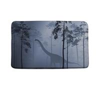 Dinosaur Bath Mat Set Blue Gray Misty Forest Dino Silhouette Wildlife Rustic Nature Scenery Memory Foam Home Office Door Bathroom Decor Mat,17.8"x29.5"