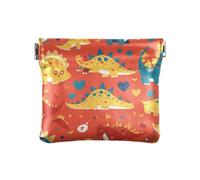 Dinosaur Bauhaus Valentine Cartoon Red Small Leather Coin Purse Cute Mini Makeup Bag for Lady, dinosaur Bauhaus Valentine Cartoon red, One Size, Print Art
