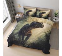 Dinosaur Bedding Set Emperor, Bedroom Decor, 3Pcs | Jungle Animal Dino Duvet Cover, Quilt Cover with Zipper Ties, 2 Pillowcases, Reversible, Soft Microfiber
