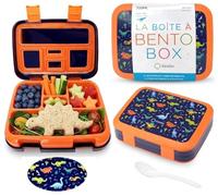 Dinosaur Bento Lunch Box for Toddlers Boys, 5 Portion Sections Secure Lid, Microwave Safe BPA Free Removable Tray, Pre-School Kid Lunches Dino Snack Container Ages 3 to 5 Blue Orange