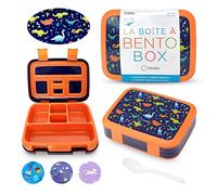 Dinosaur Bento Lunch Box for Toddlers Boys, 5 Portion Sections Secure Lid, Microwave Safe BPA Free Removable Tray, Pre-School Kid Lunches Dino Snack Container Ages 3 to 5 Blue Orange