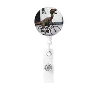 Dinosaur Bicycle Badge Reel Retractable Badge Holders Lightweight ID Badge Reels Cute Nurse Name Card Holder with Keychain Funny ID Badge Clip for Men Women