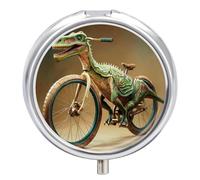 Dinosaur Bicycle Pill Case Box with 3 Compartment Medicine Vitamin Organizer for Purse Pocket 5x5cm