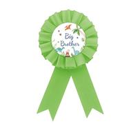 Dinosaur Big Brother Badge Pin, Green Dino Brother to Be Button Pin, Green Rosette Dinosaur Happy Birthday Boy Award Ribbon Button for Boys, Jungle Animal Themed Baby Shower/1st Birthday Party