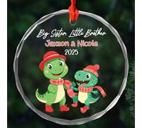 Dinosaur Big Sister & Little Brother Keepsake With Ribbon Crimbo Ornaments Glass Christmas Tree Decorations