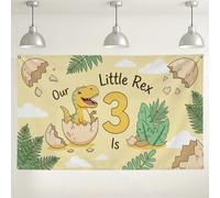 Dinosaur Birthday Backdrop, Cute Rex Hatchling and Ferns Party Decorations, Yellow Jungle Theme Photo Background for Celebrations 71x43 Inch