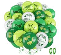 Dinosaur Birthday Balloons for Boys, 12 Inch 30PCS Dinosaurs Latex Balloons with Ribbon, Green White Dinosaur Party Decorations for Kids Baby Shower Jungle Jurassic Dino Themed Birthday Party Supplies