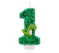 Dinosaur Birthday Candle, Green Sequin Birthday Candle Number Candle 3D Dinosaur Cake Candle Cake Topper Candle for Birthday Party Dinosaur Theme Party Decorations (1)