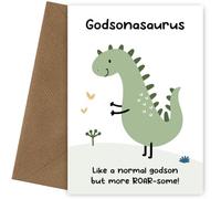 Dinosaur Birthday Card for Godson - Godsonasaurus Card - Bday Cards for Bro from Little Boy, Girl or Toddler. Little Godson on his birthday