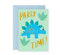 Dinosaur Birthday Card - Party Time - Fun & Cute Stegosaurus -Gifts for Him, Kids, Boys, Son, Grandson, Nephew, Toddlers, Brother & Dino Lovers - Includes Matching Envelope - Comes with Stickers
