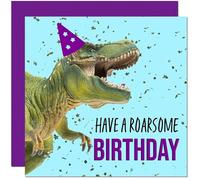 Dinosaur Birthday Card - Roarsome Bday - Funny T-Rex Birthday Card 145 x 145mm