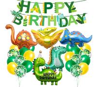 Dinosaur Birthday Decoration Kit, Giant Dinosaur Balloon with Happy Birthday Banner, Jungle Theme, Green Yellow Balloons for Party Boys Children