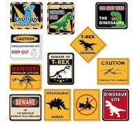 Dinosaur Birthday Decorations - 12 PCS Dinosaur Party Supplies for Boys Kids Dino Birthday Funny Dinosaur Sign Decor for Jurassic Theme Baby Shower Summer Party Favors Caution T-Rex Sign Wall Decor