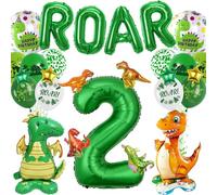 Dinosaur Birthday Decorations 2nd Balloons - Dino Party Supplies Green Letter Giant Number Balloons Dinosaur Foil Balloon, Jungle Decoration for 2 Years Old Kids Birthday Party